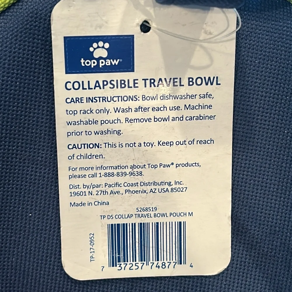 Top Paw Dog Bowl Collapsible NWT On the Go Travel Blue Orange Yellow